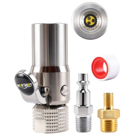 GODESON Locking Air Chuck - 12 Jaws Lock on Schrader Valve, 1/4" F-NPT Clip on Tire Chuck with 1/4" M-NPT to 8V1 Adapter and Quick Plug, Compatible with Air Pump, Air Compressor - Open Flow