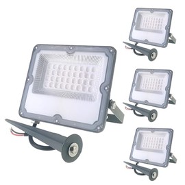QUANS 4-Pack 20W Cool White Lensed Low Voltage LED Landscape Flood Light | Equipped with Spike Stand, 12V 24V 36V 48V 60V AC/DC No Plug, IP65 Waterpro