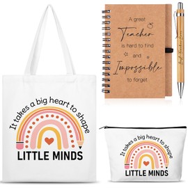 4 Pcs Thank You Teacher Gifts for Women Rainbow Teacher Bags Appreciation Gifts Inspirational Notebook Ballpoint Pen Makeup Bag Term Gift Teaching Assistant Gift School Leaving Gift for Teacher