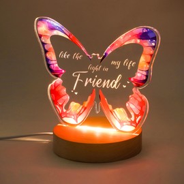 Friend Gifts Special Birthday Friendship Gift, Butterfly Acrylic Plaque Custom Night Lights Adjustable in Multiple Colors, Easter Christmas Wedding Presents, Motivational Gifts for Friends