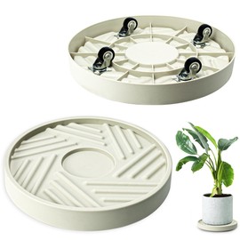 REDHUGO 2PCS Round Plant Caddy with Hidden Wheels, Heavy Duty Rolling Plant Stand Caddy with Wheels, Pot Base for Indoor Outdoor, Beige, 10 inches