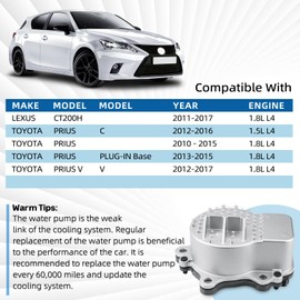 RRITESS 161A0-39015 Electric Water Pump Compatible with Toyota Prius 2010-2015 Prius C Prius V Lexus CT200h 2011-2017 Replaces OEM 161A0-29015 WPT190 16271-37020.