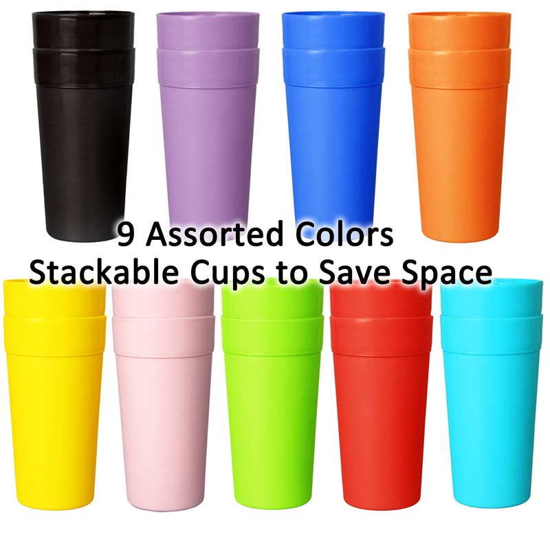 Youngever Paquete de 9 vasos de plástico, vasos irrompibles, vasos