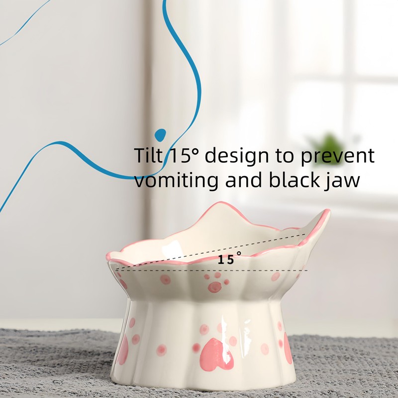 Siocok Ceramic Cat Feeder, Elevated Cat Bowls with Stand, 15°