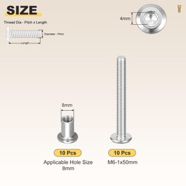 METALLIXITY Connector Bolt(M6-1x50mm) 20Pcs, Connector Bolts Countersunk Screw Barrel Nuts Binding Screws, for Chair Cabinet Bed, Silver