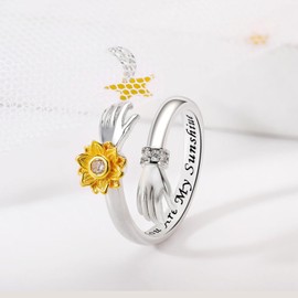 925 Sterling Silver Hug Rings for Women, I Love You Forever Love You Mother Gift Sister Gifts Engraved Words Hug Hands Open Ring, Sterling Silver, No Gemstone