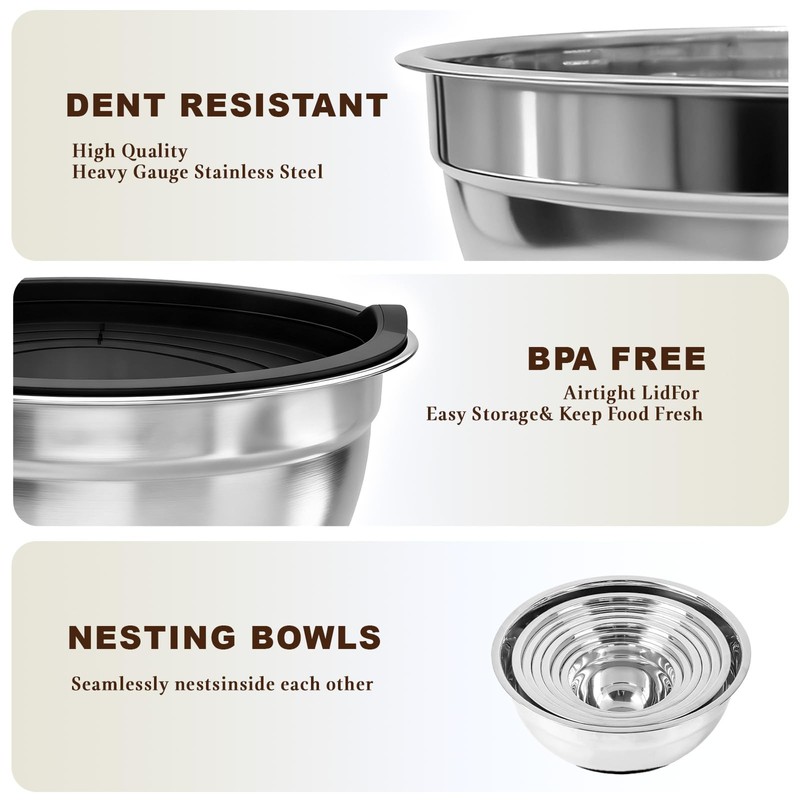 Inmorven Mixing Bowls With Lids Set, Airtight Lids, 6 piece