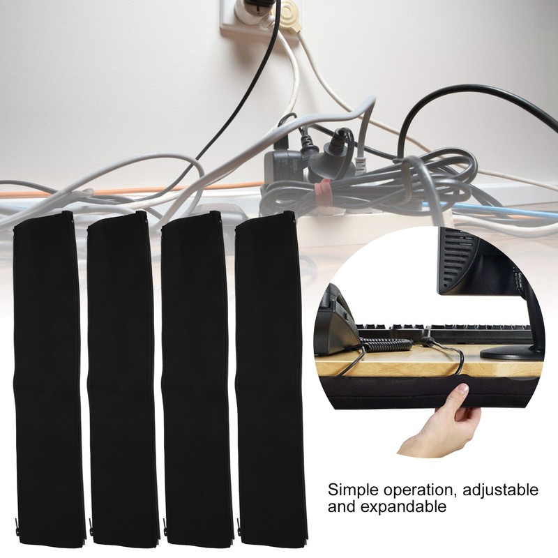 4Pcs Cord Organizer Management Sleeve Cable Cover with Zipper Protective