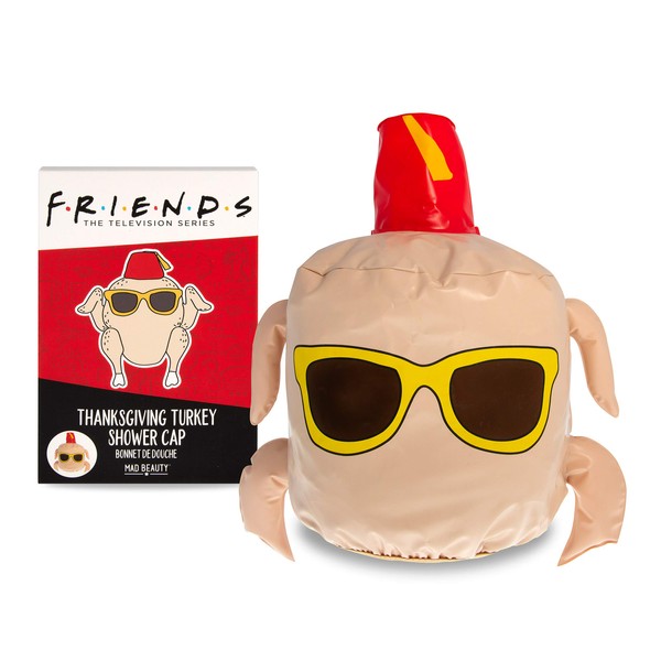 MAD BEAUTY Friends TV Show Turkey Shower Cap, Warner Bros, Throwback to 90s Thanksgiving Episode, Cap for Delightful, Nostalgic Shower Time, Keeps Hair Dry in Bath or Shower