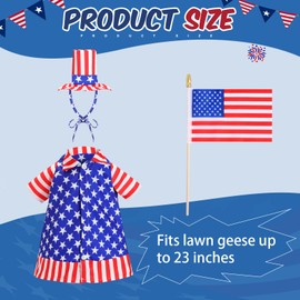 Silicherry 4th of July Goose Outfit Set Patriotic Lawn Porch Goose Clothes American Flag Goose Costume Independence Day Goose Outfit for 23'' Plastic Goose Outdoor Patio Yard Lawn Art(Large Flag)