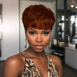 Short Pixie Cut Wig with Bangs, Layered Wavy Style, Black, Blue, and Brown Synthetic Hair Wigs For Women Cosplay hair 8 Color Options (350)