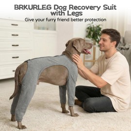 BRKURLEG Dog Recovery Suit with Legs, Leg Wound Protector Soft Post Surgery Dog Suit, Pet Surgical Onesie Stop Licking Leg Joints and Wounds After Surgery, Elbow & Knee Wound Cover, Grey M