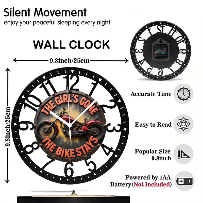25cm Luxury Iron Round Clock with Elegant Silent Movementsheet size: