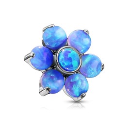Pierced Owl 14-16G Stainless Steel Synthetic Opal Flower Internally Threaded Dermal Anchor Top (Blue, 16GA (1.2mm))
