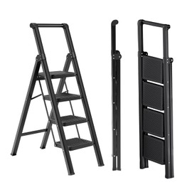 4 Step Ladder,Folding Step Stool with Widen Anti-Slip Pedals,Sturdy Carbon Steel Ladder,Convenient Handrail Heavy Duty Step Stool of 660lbs Capacity Step Stools for Adults Kitchen