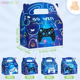 WERNNSAI Video Game Party Supplies - 12 Pcs Video Game Party Favor Boxes Game On Candy Goodie Snack Bags Blue Neon Gaming Treat Gift Wrapping Boxes for Boys Birthday Baby Shower Game Night Decorations