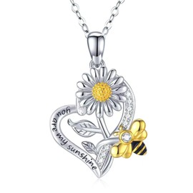 CCJM Bee Necklace for Women,Sunflower Necklaces for Women,925 Sterling Silver Sunflower Gifts,Bee Gifts for Mom,Girlfriend,Daughter,Sister