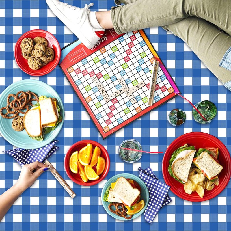 4 Pack Blue Gingham Tablecloths, Blue and White Checkered Tablecloths