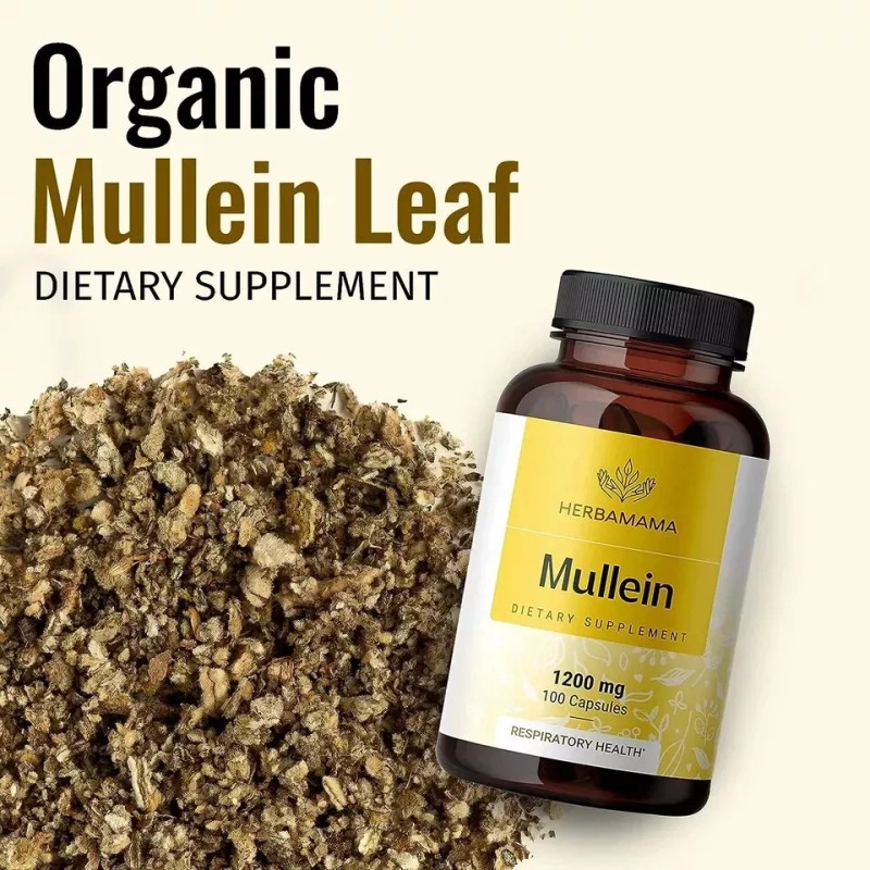 HERBAMAMA Mullein Leaf Capsules Respiratory Health - Organic Mullein Leaf