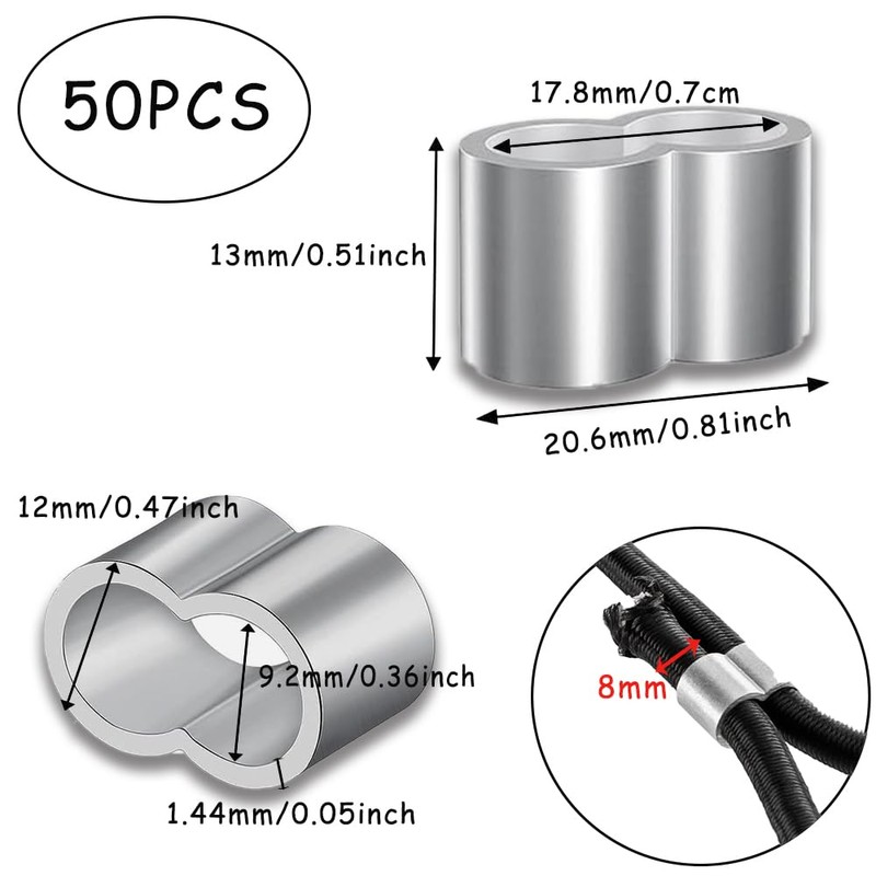 Homefantasy Pack of 50 Press Clamps, 8 mm, Aluminium Crimping