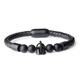 COAI Spartan Matte Onyx Genuine Leather Stone Beaded Bracelet for Men S