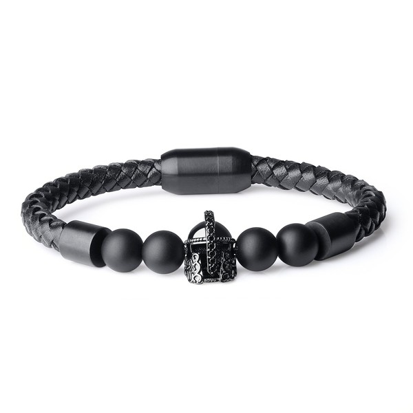 COAI Spartan Matte Onyx Genuine Leather Stone Beaded Bracelet for