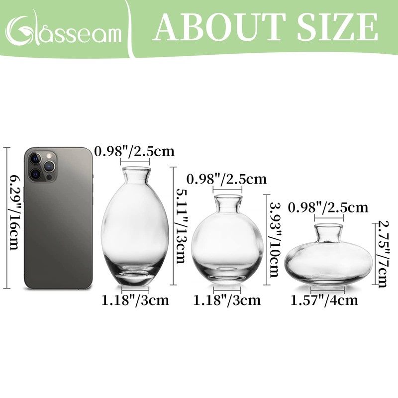 Glass Bud Vase for Centerpieces, 12Pcs/4Sets Glasseam Modern Clear Mini