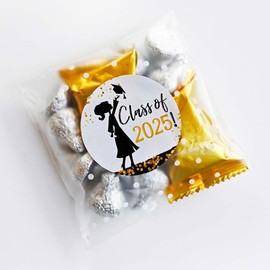 Girl Class of 2025 Graduation Sticker by Adore By Nat - 2-inch or 2.5-inch Round Decorative Label for Party Supplies, Invitations & Announcements (2 inches - Set of 30 Sticker Labels and Bags)