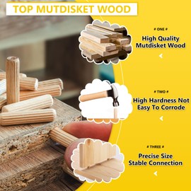 245Pcs Wooden Dowel Pins 6/25inch 5/16inch 3/8inch(6mm, 8mm, 10mm), Fluted Wood Dowels Rods for Crafts, Furniture, DIY Manual（Mutdisket Wood）