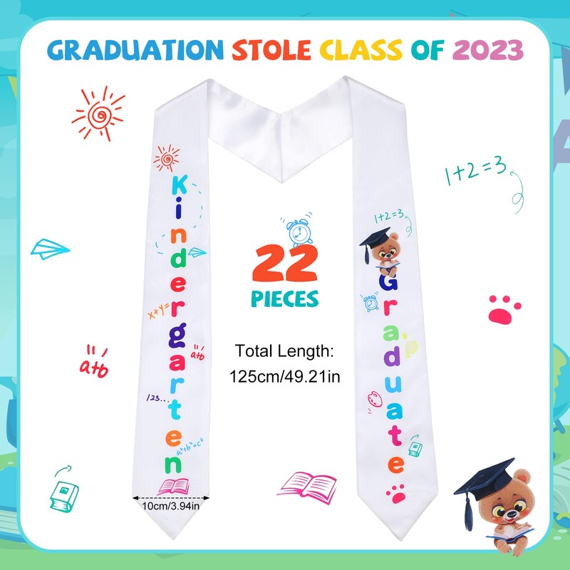 Therwen 24 Pcs Kids Graduation Stole Kindergarten Printed Mexican Graduation
