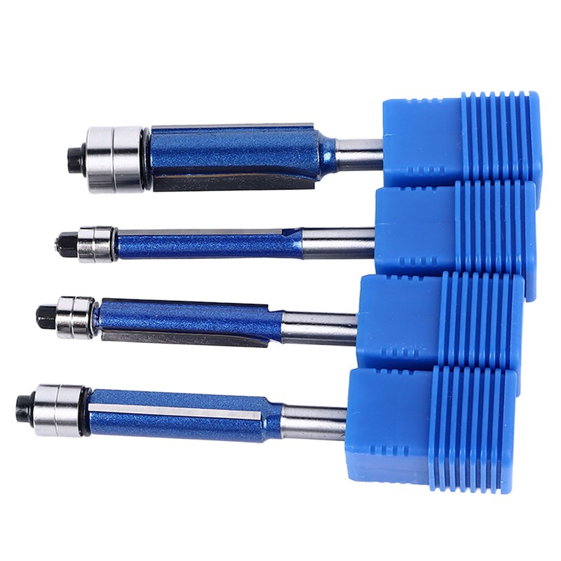 4Pcs Flush Trim Bit Set 6mm Shank Top Double Bearings