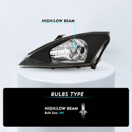 TUSDAR Headlight Assembly Set for 2000-2004 Ford Focus Factory Style Headlamp Chrome Housing with Clear Reflector (Driver & Passenger Side)