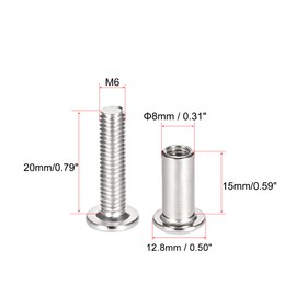 sourcing map Screw Post Fit for 5/16"(8mm) Hole Dia, Male M6x20mm Binding Bolts Leather Fastener Carbon Steel 10 Sets