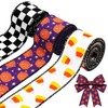 3 Rolls Halloween Wired Edge Ribbon Checkered Pumpkin Candy Corn