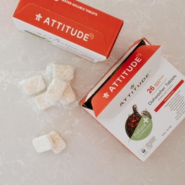 ATTITUDE Dishwasher Pods, Naturally Derived Dishwashing Detergent, Vegan and Plant-Based Dish Soap Tablets, Phosphate Free, Unscented, 26 Count (Pack of 6)