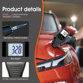 Coating Thickness Gauge Digital Paint Thickness Gauge with Sensor for Automatic Fe-NF Measurement Measuring Range 0-1500um (0-59.1mil) Automotive Car Paint Depth Gauge Test LCD Backlight