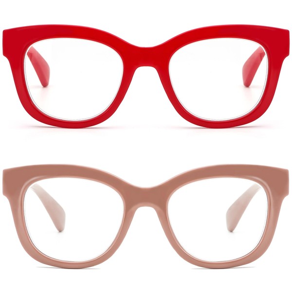 REAVEE 2 Pack Retro Oversized Reading Glasses for Women Men,