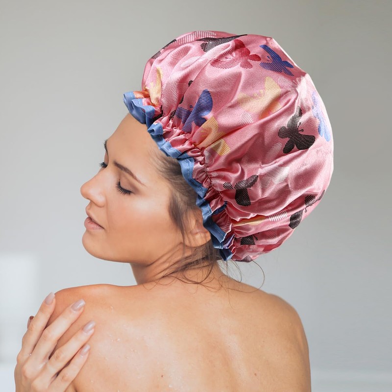Lotsdonxia Reusable Double Thickened Shower Cap Waterproof Comfort and Trendiness