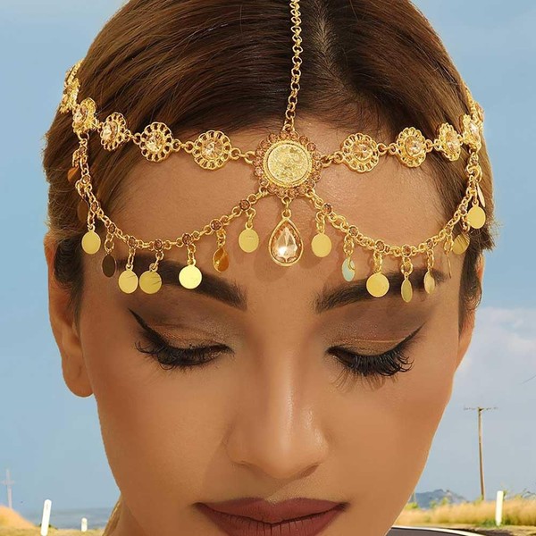 Yean Headband Gold Headpiece Sequins Boho Head Chain for Women