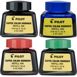 Pilot Super Color Permanent Marker Refill Ink, Four 1-Oz Bottles, Original - 43-5678-00 1 Bottle Each Color