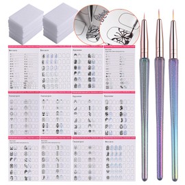 Practice Nails For Nail Art Book 12PCS Nail Books Training Template Drawing Painting Stencils Waterproof Reusable Learning Paper Card Manicure Tool For Beginner with Remover Wipes Acrylic Liner Brush