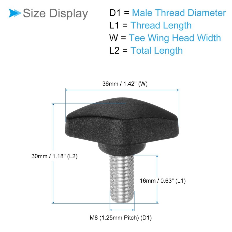 CoCud Tee-Wing Knob Thumb Screw M8 x 16mm Female Thread