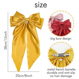 Big Bow Hair Clips,Yellow Big Bowknot Hairpin French Hair Clips with Long Ribbon,Silky Bow Hair Clip for Women,Big Bow Hair Clips,Large Bowknot Hairpin,Soft Hair Barrettes Accessories for Girls Women