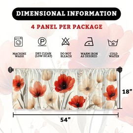 Wssklovj Flower Curtain Valance for Windows 4 Pack Tulip Watercolor Red Cream Rod Pocket Window Treatments Short Curtains for Kitchen Windows Bathroom Bedroom 54x18 Inch