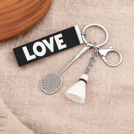DONWOIE Badminton Keychain – Sports Key Chains for Bag Charms, Sports Gifts for Teens Christmas Birthday Gifts for Badminton Ball Lover Player Coach-White