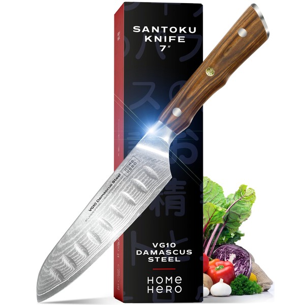 Professional Japanese Knife VG10 Damascus Steel - Ultra-Sharp Elite Kitchen Knives - Japanese Chef Knife, Kitchen Knife, Sushi Knife, Chopping Knife, Vegetable Knife (Japanse Santoku Knife - 7 Inch)
