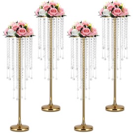 Centros de mesa dorados para mesa de boda, Rozrety soporte de flores de metal y cristal de 75 cm de altura, jarrón dorado para centro de mesa para fiesta, evento, boda, aniversario, cena, decoraciones