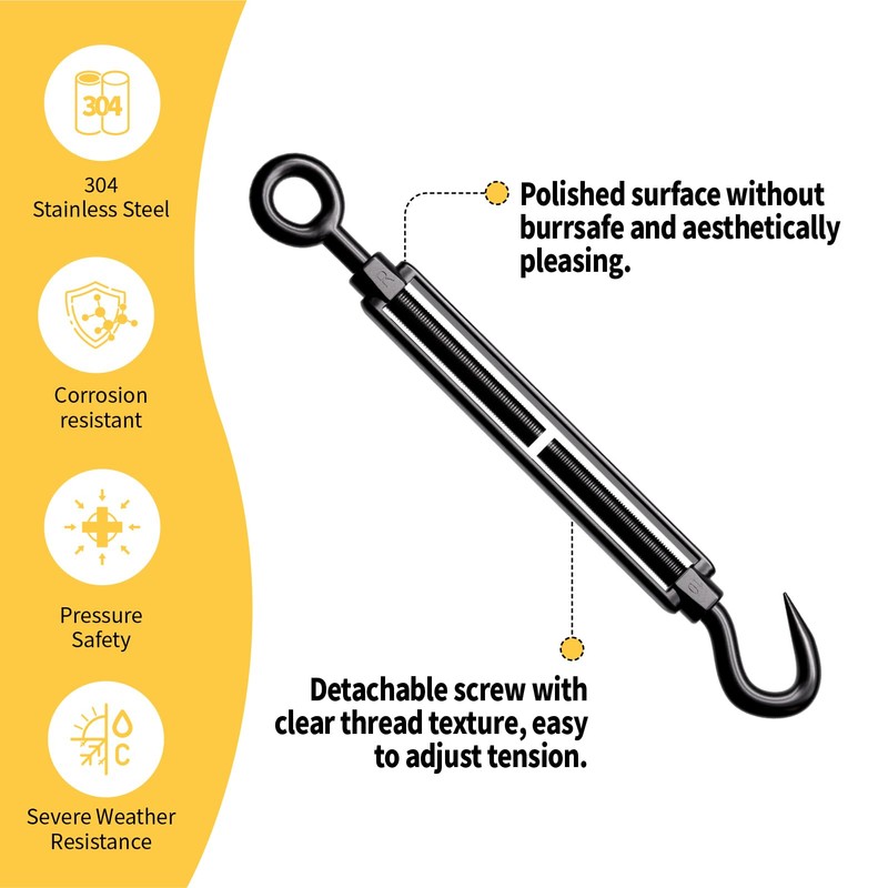 RiaYer 5PCS M5 Hook & Eye Turnbuckle 304 Stainless Steel