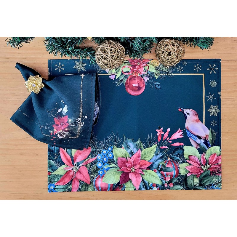 Maison Charlo | Set of 4 Placemats Christmas Bird Cloth