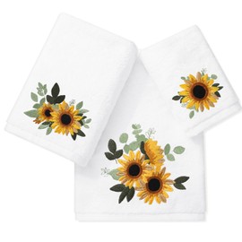 JarThenaAMCS Sunflower Bathroom Towels Set of 3 Floral Embroidered Cotton Bath Towel Spring Summer Flower Hand Towel Wash Cloth for Hand Drying Shower Supplies
